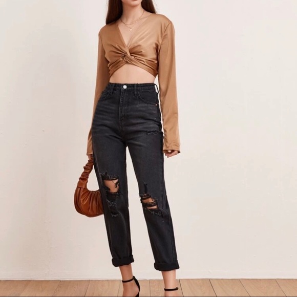 High-Waisted Ripped Mom Jeans - Picture 3 of 5